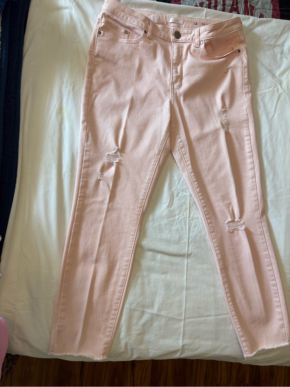 LC Lauren Conrad Pale Pink Skinny Jeans with Distressed Knees